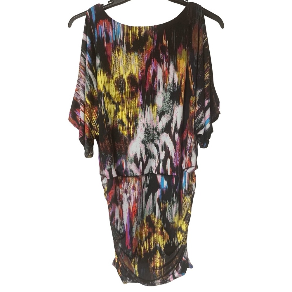 Aidan‎ Mattox Split Sleeve Abstract Print Ruched Blouson Mini Dress Size 6